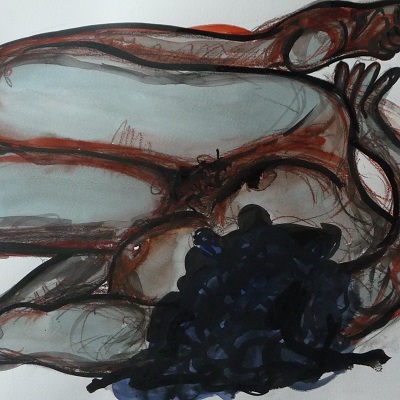 50 x 65 cm La Chevelure (détail) (c) Confais Aquarelle, encre et techniques diverses sur papier