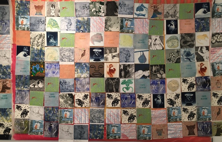 (c) Confais et le collectif de l’atelier aux Lilas - 2018 - habillée pour l’hiver - estampes sur toile peinte. 130 x 100 cm