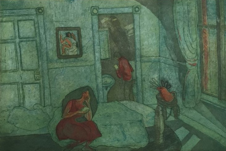 (c) Confais La Chambre Gravure eau_forte 3 matrices de 20 x 30 cm gravées à l’eau forte, pointe sèche, burin et aquatinte Imprimées sur papier Hahnemühle 40 x 50 cm. Imprimé manuellement par l’artiste à l’Atelier aux Lilas en 12 exemplaires numérotés et signés.