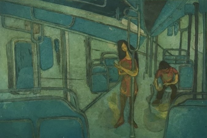 (c) Confais Le Métro Gravure eau_forte 3 matrices de 20 x 30 cm gravées à l’eau forte, pointe sèche, burin et aquatinte Imprimées sur papier Hahnemühle 40 x 50 cm. Imprimé manuellement par l’artiste à l’Atelier aux Lilas en 12 exemplaires numérotés et signés.