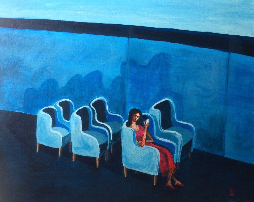 (c) Confais Le Fauteuil Bleu Acrylique sur Toile 65x81 cm 2021