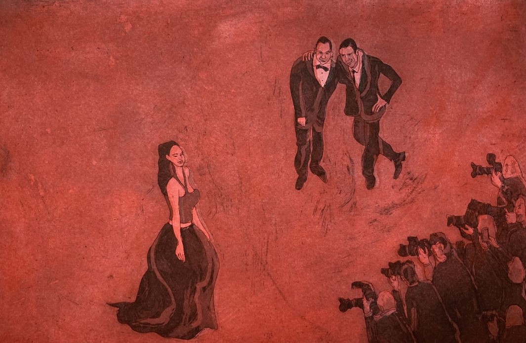 (c) Confais I Vitelloni Eau Forte deux plaques 20 x 30 cm imprimées manuellement et successivement sur papier BFK 40 x 50 en 20 exemplaires numérotés et signés