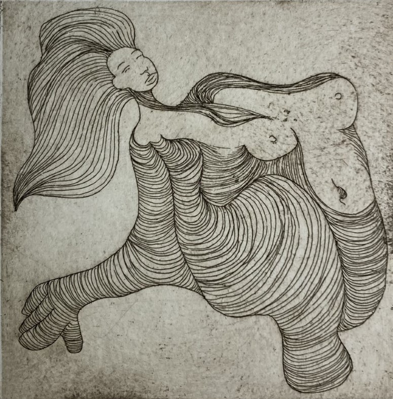 (c) Confais La Sirène Eau Forte sur plaque 10 x 10 cm imprimée manuellement sur papier BFK 20 x 20 en 40 exemplaires numérotés signés